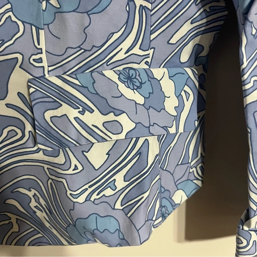 Womens Kenneth Cole Blue Floral Blazer Jacket Coat Size 12‎ Button Pockets